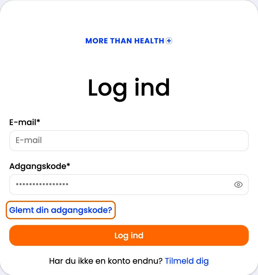 Loginsiden, hvor linket Glemt din adgangskode? er markeret