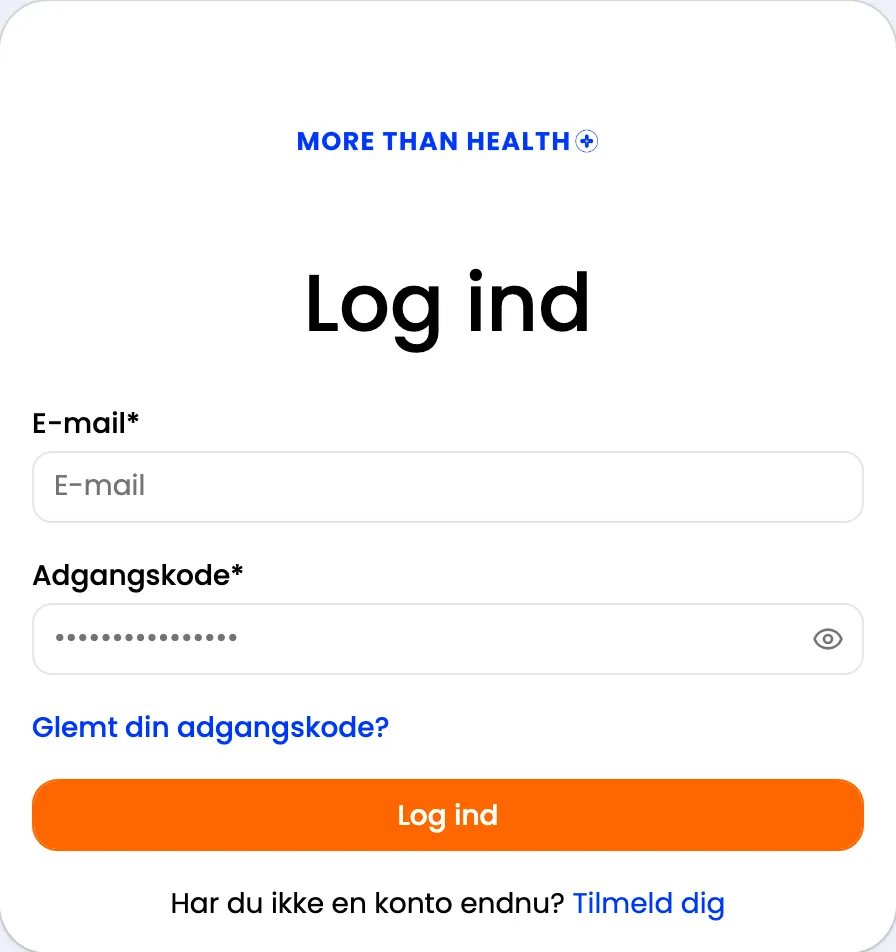 Loginsiden med felterne E-mail og Adgangskode og knappen Log ind