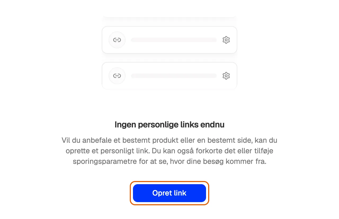 Siden Personlige links, hvor knappen Opret link er markeret